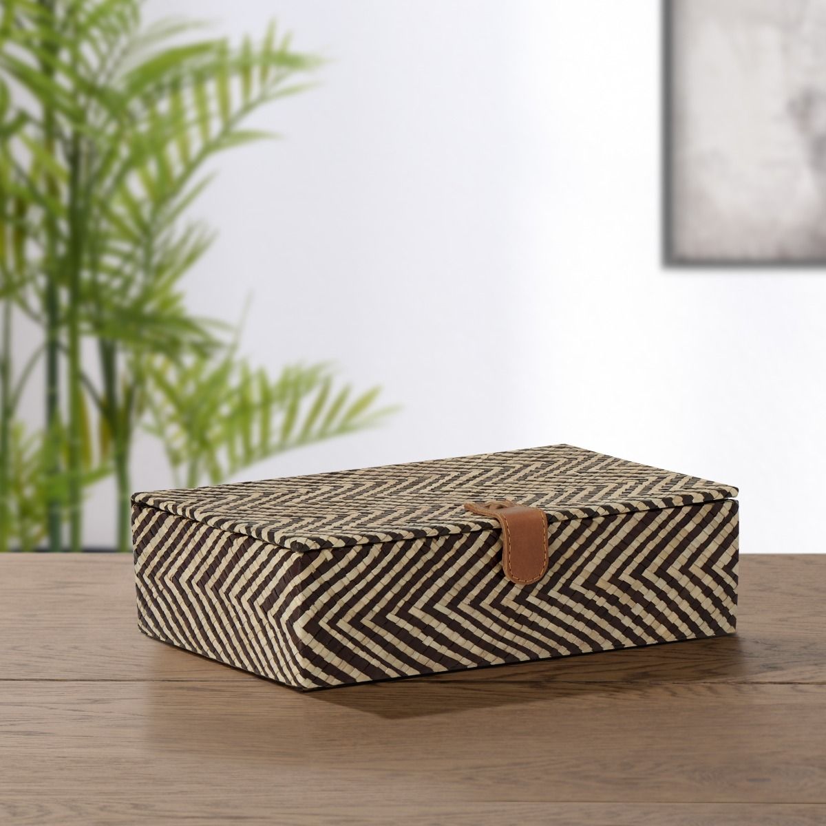 Pandan Chevron Leather Closure Storage Box by Torre & Tagus - Small